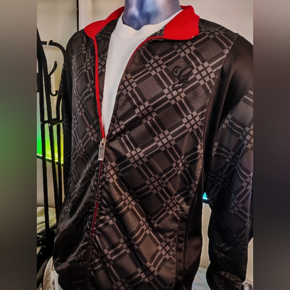 Vintage G-Unit Men’s XL Black Plaid Track Jacket Red Collar Y2K Streetwear